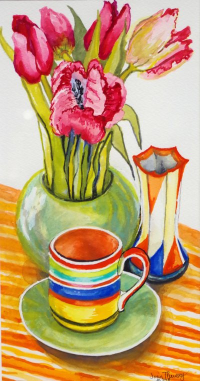 Tasse Rayée avec Soucoupe, Vase et Tulipes - Unbekannt Unbekannt